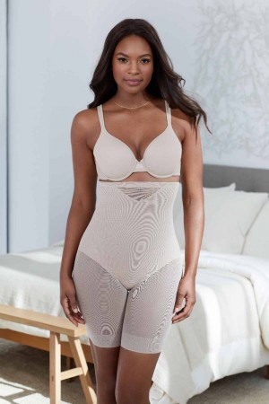 Women's Beige Extra Firm Sexy Sheer Shaping Hi Waist Thigh Slimmer Shapewear - Miraclesuit USA | LE902430Z9