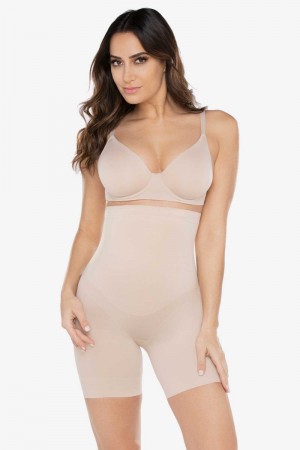 Women's Beige Flexible Fit Firm Control High Waist Thigh Slimmer Shapewear - Miraclesuit USA | YK216481X2