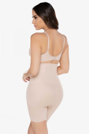 Women's Beige Hi Waist Mid Thigh Slimmer Shapewear - Miraclesuit USA | KE435703R6