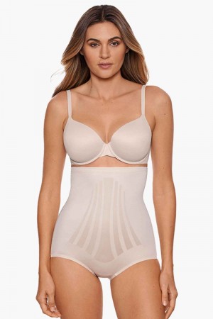 Women's Beige Lycra Fit Sense High Waisted Brief Shapewear - Miraclesuit USA | IN796849L1