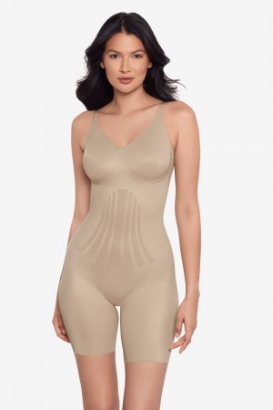 Women's Beige Modern Miracle Thigh Slimmer Bodysuit Shapewear - Miraclesuit USA | IV584878Q4