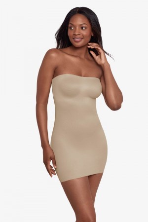 Women's Beige Show Stopper Strapless Slip Shapewear - Miraclesuit USA | FP124422F0