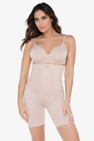 Women's Beige Tummy Tuck High Waist Thigh Slimmer Shapewear - Miraclesuit USA | FU348134W7