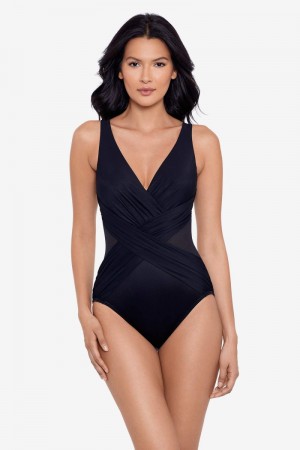 Women's Black Crossover With Mesh One Piece - Miraclesuit USA | CO605020D0