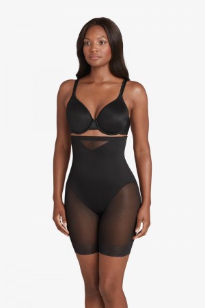 Women's Black Extra Firm Sexy Sheer Shaping Hi Waist Thigh Slimmer Shapewear - Miraclesuit USA | RZ356545N4