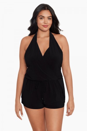 Women's Black Plus Size Bianca One Piece Romper - Miraclesuit USA | GQ528922X8