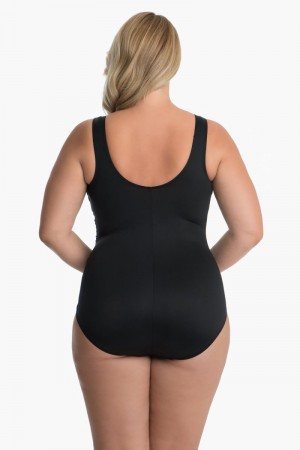 Women's Black Plus Size Solid Sideswipe One Piece - Miraclesuit USA | RC442004C8