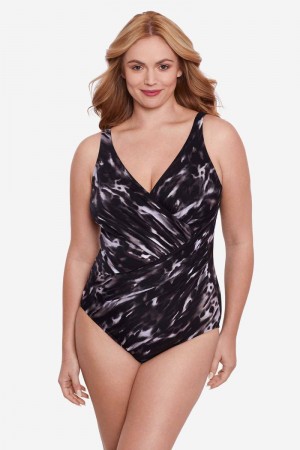 Women's Black / Brown Plus Size Tempest Oceanus One Piece - Miraclesuit USA | VN910641P4