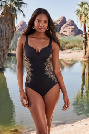 Women's Black / Multicolor Petal Pusher Temptress One Piece - Miraclesuit USA | VW089278B9