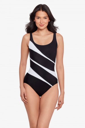 Women's Black / White Colorblock Helix DD Cups One Piece - Miraclesuit USA | GU545824I1