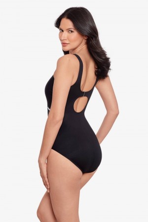 Women's Black / White Colorblock Helix DDD Cups One Piece - Miraclesuit USA | VA026072J3