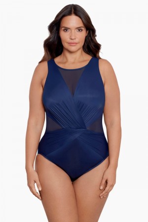 Women's Blue Plus Size Illusionists Palma One Piece - Miraclesuit USA | KB596169P1