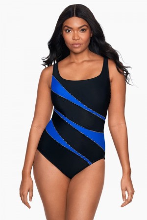 Women's Blue / White Colorblock Helix DD Cups One Piece - Miraclesuit USA | NS366726P9