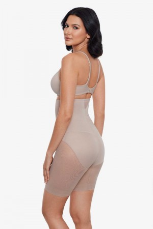 Women's Brown Extra Firm Sexy Sheer Shaping Hi Waist Thigh Slimmer Shapewear - Miraclesuit USA | LB623152S8