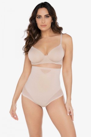 Women's Brown Sexy Sheer Extra Firm Control High Waist Thong Shapewear - Miraclesuit USA | ME365906F8