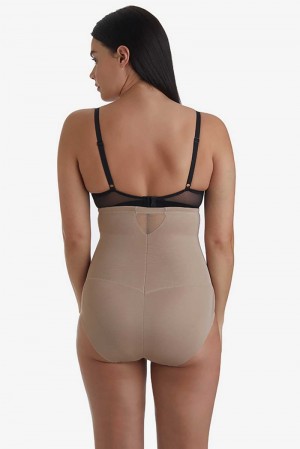 Women's Brown Surround Support Shaping Hi Waist Brief Shapewear - Miraclesuit USA | QE467586M0