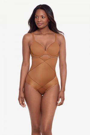 Women's Brown Tummy Tuck High Waisted Shaping Brief Shapewear - Miraclesuit USA | DT353345A6