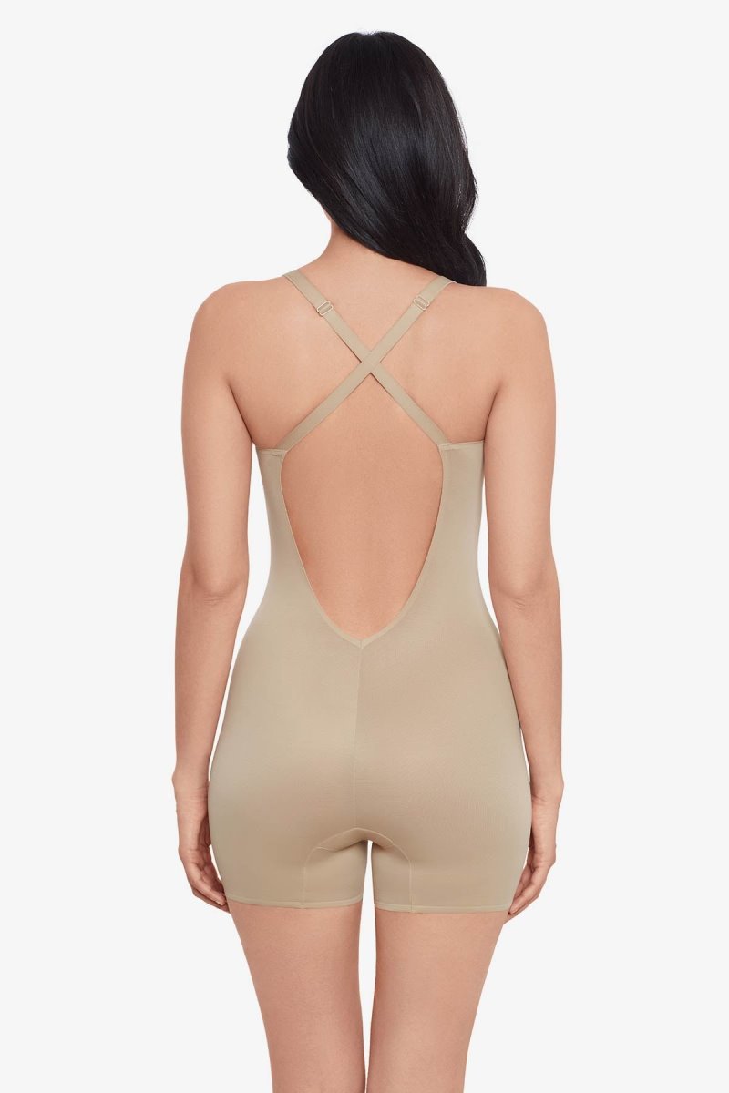 Women's Beige Show Stopper Low Back All In One Bike Short Shapewear - Miraclesuit USA | JH863356G4