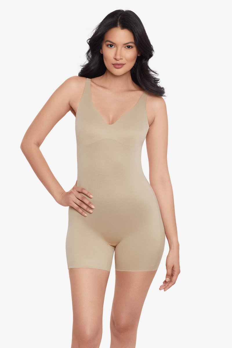 Women\'s Beige Show Stopper Low Back All In One Bike Short Shapewear - Miraclesuit USA | JH863356G4