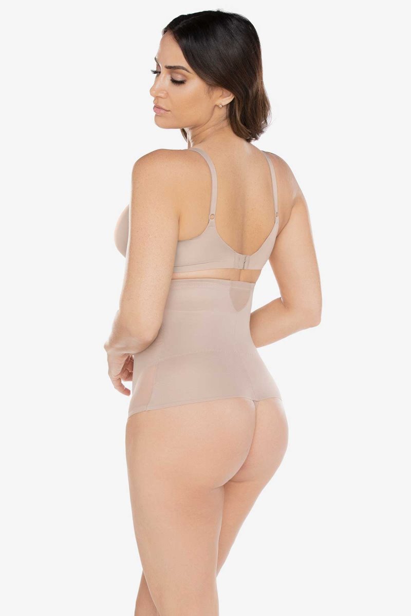 Women's Brown Sexy Sheer Extra Firm Control High Waist Thong Shapewear - Miraclesuit USA | ME365906F8