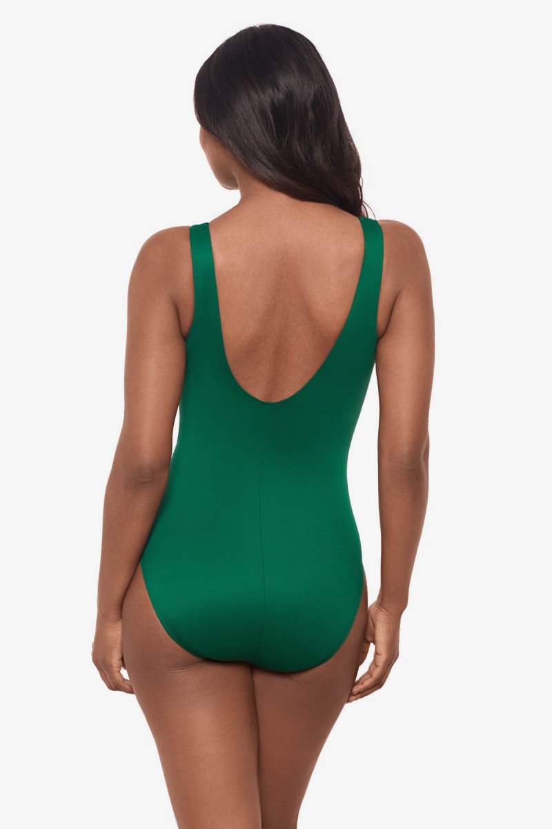 Women's Green Rock Solid Regatta High Neck One Piece - Miraclesuit USA | XU410161O0