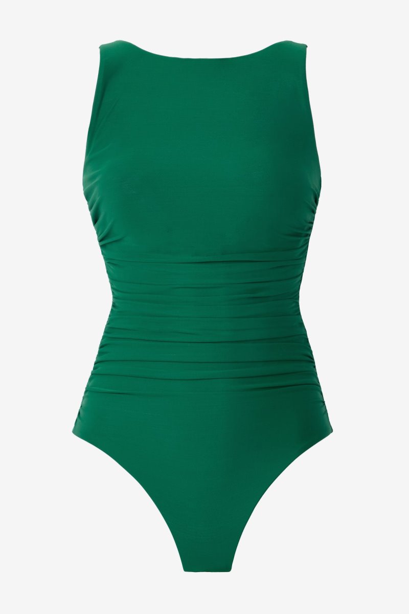 Women's Green Rock Solid Regatta High Neck One Piece - Miraclesuit USA | XU410161O0