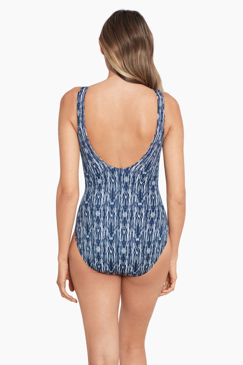 Women's Navy Blue / White Silver Shores Criss Cross Escape One Piece - Miraclesuit USA | UE444904F5