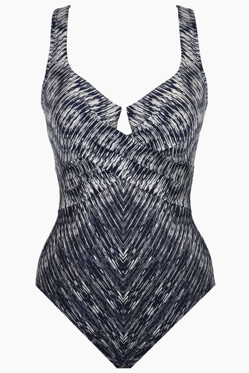 Women's Navy Blue / White Silver Shores Criss Cross Escape One Piece - Miraclesuit USA | UE444904F5