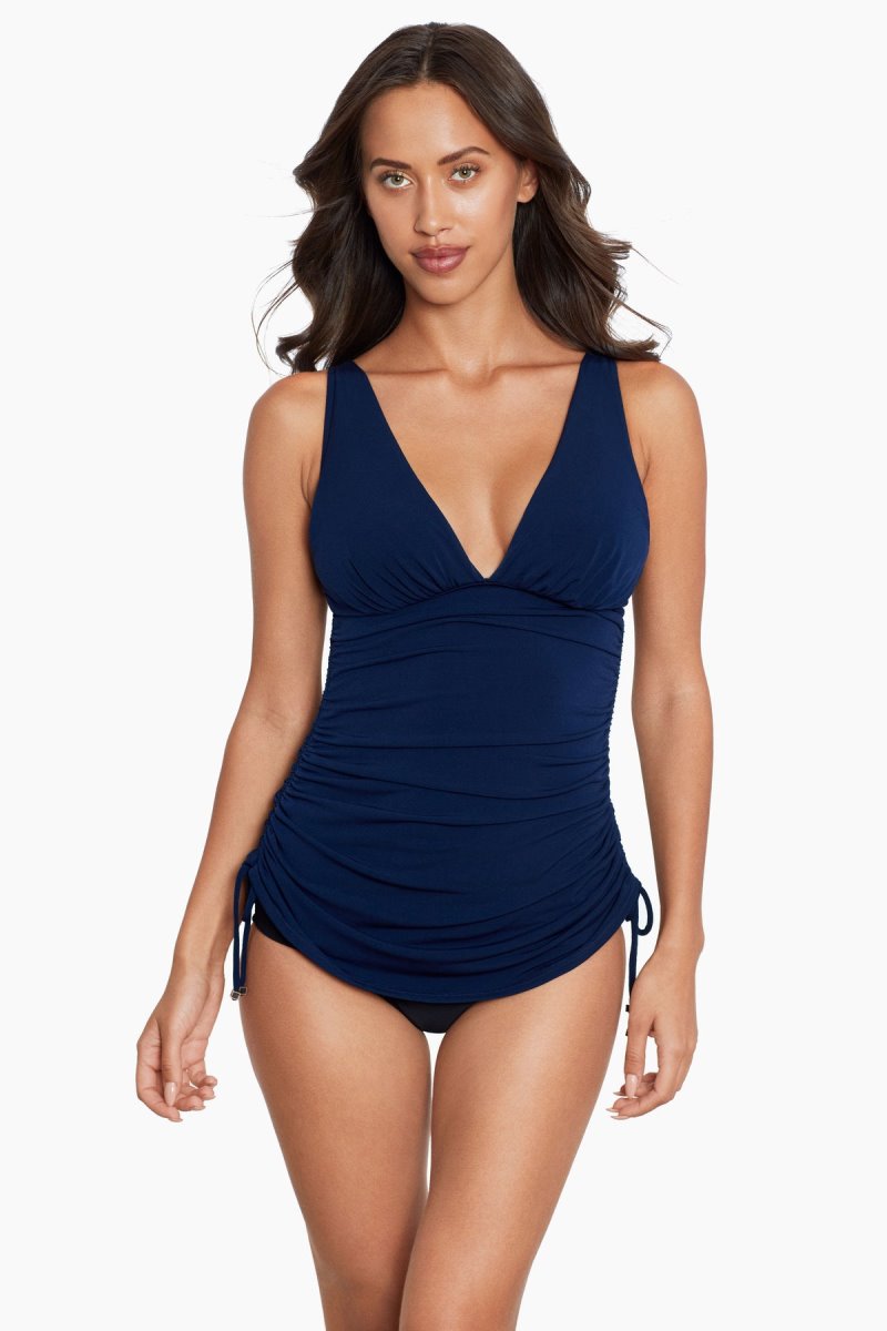 Women's Navy Morningstar Dani Ruched Tankini Tops - Miraclesuit USA | PA963826J7