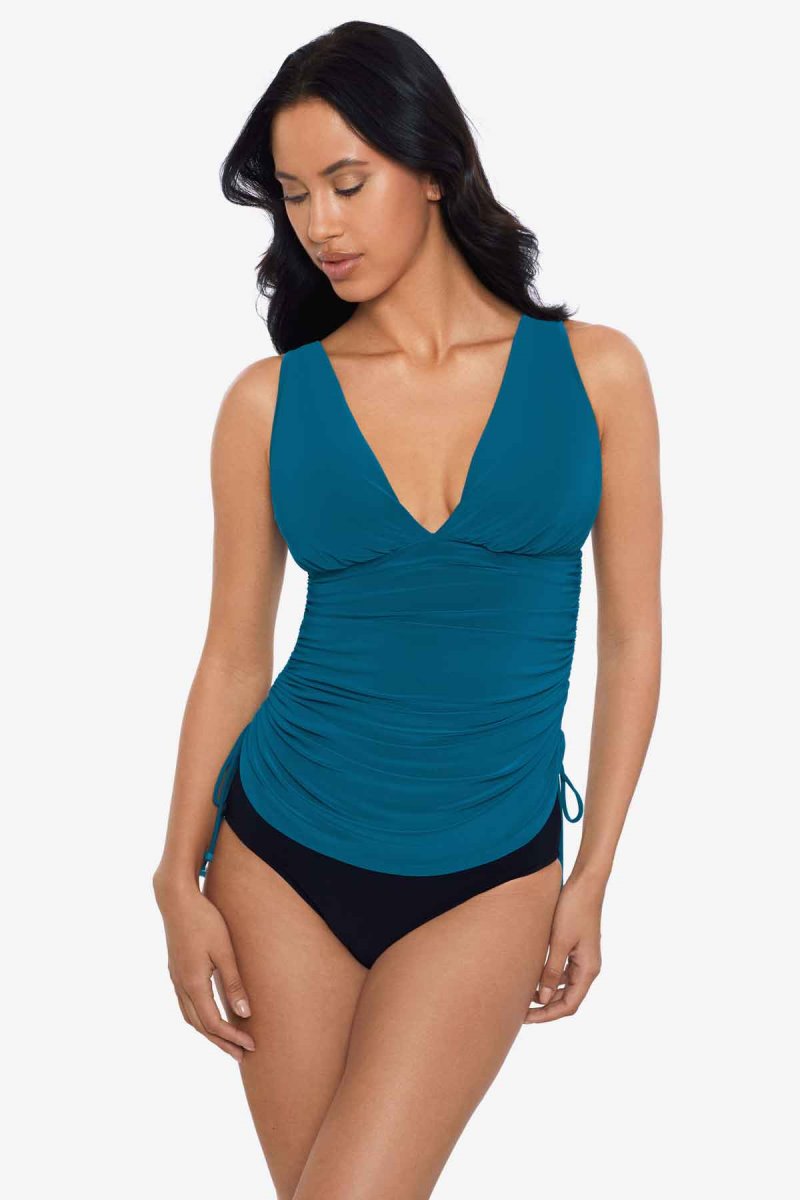 Women's Turquoise Morningstar Dani Ruched Tankini Tops - Miraclesuit USA | EI125932I7